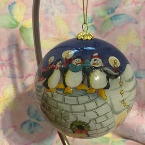 Li Bien large Christmas ornament with Penguins. Very cute. All hand painted